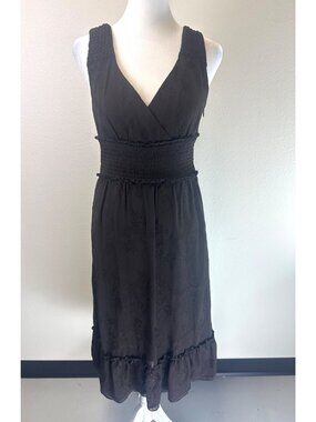 Antonio Melani Dark Brown Textured Poly Chiffon Floral Embroidery Ruffle Dress 2